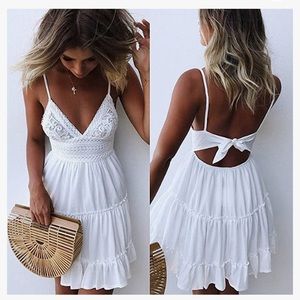 White Lace Spaghetti Strap Dress